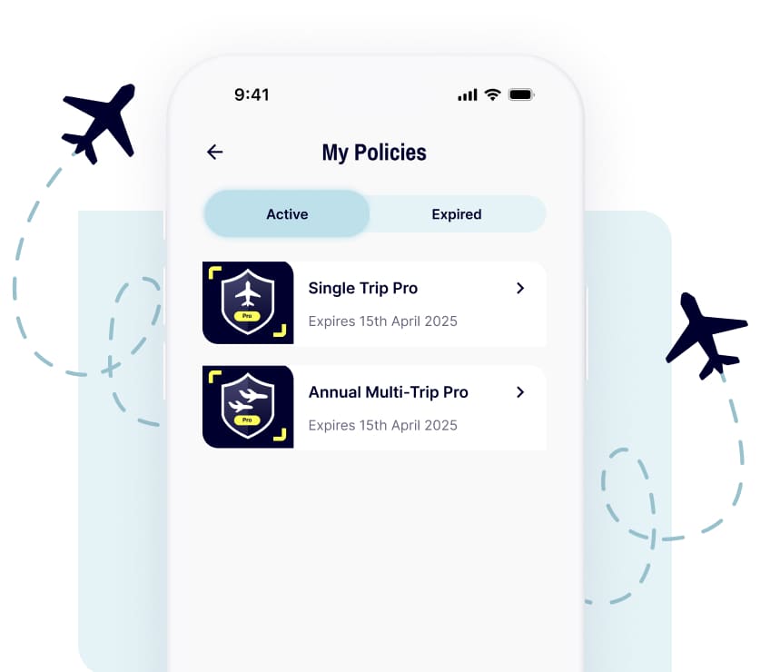 A mobile screen showcasing Gigasure's app section where you can view all your active and expired policies. 